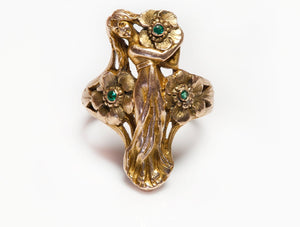 Art Nouveau Gold Lady Emerald Ring