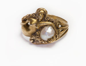 Art Nouveau Gold Mermaid Fresh Water Pearl Ring