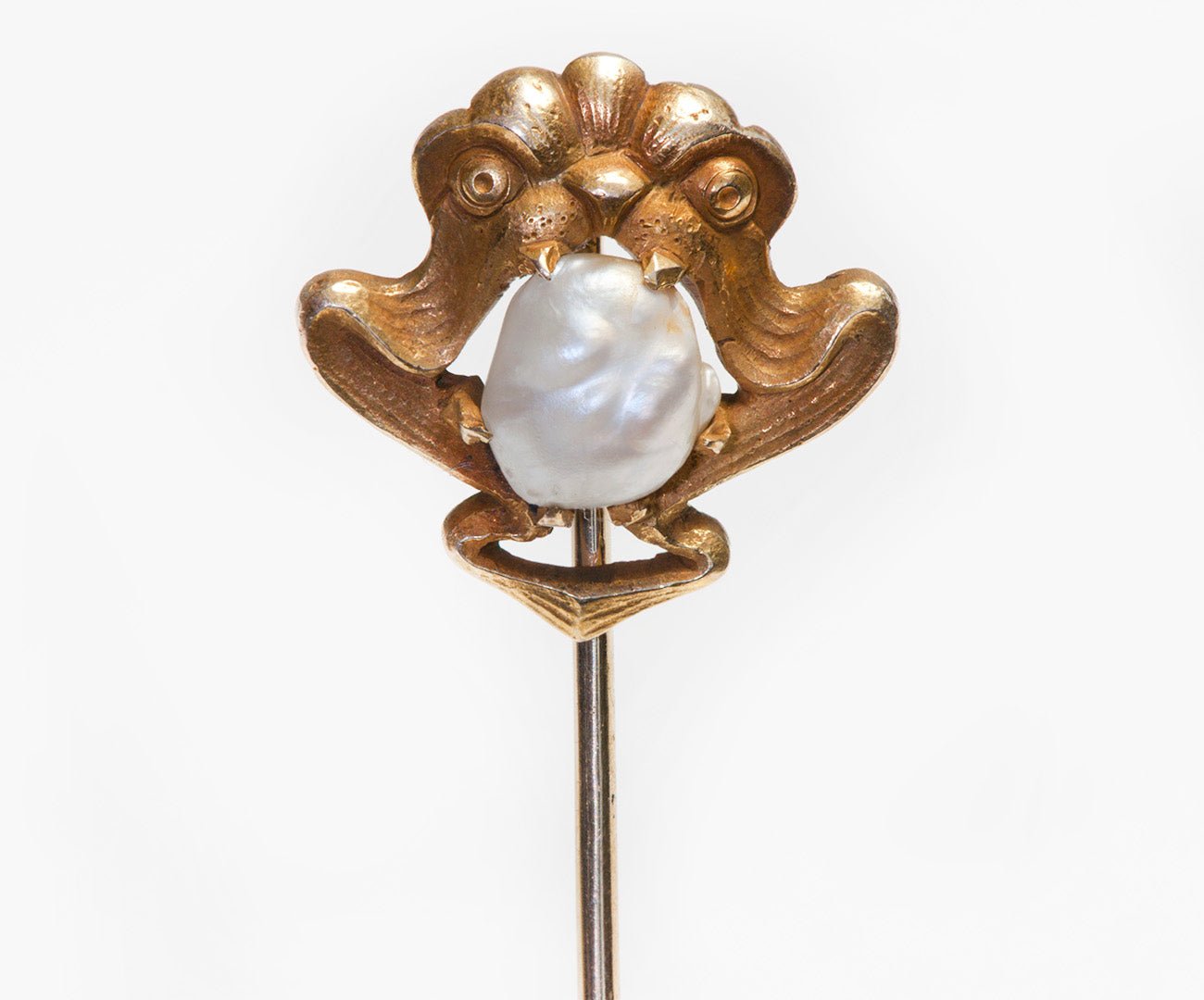 Art Nouveau Gold Pearl Gargoyle Stick Pin - DSF Antique Jewelry