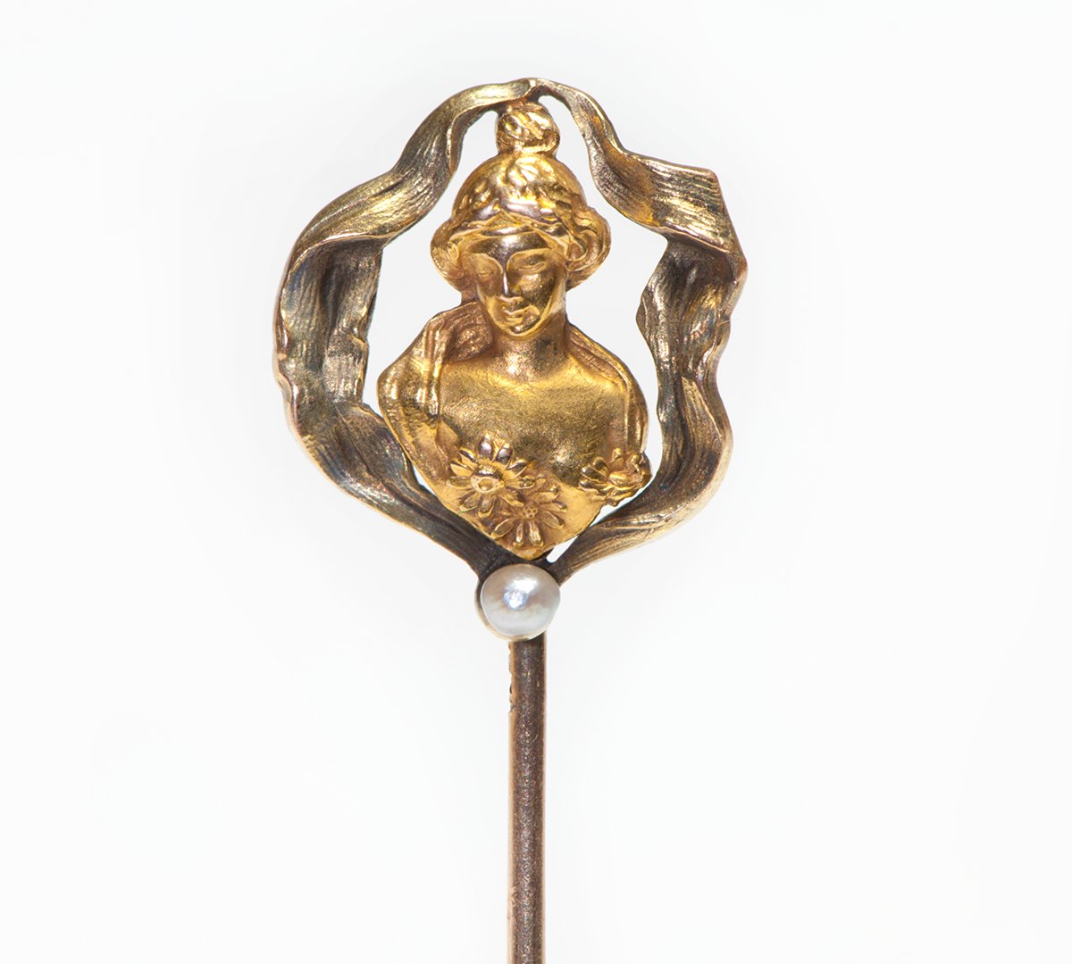 Art Nouveau Gold Pearl Lady Stick Pin