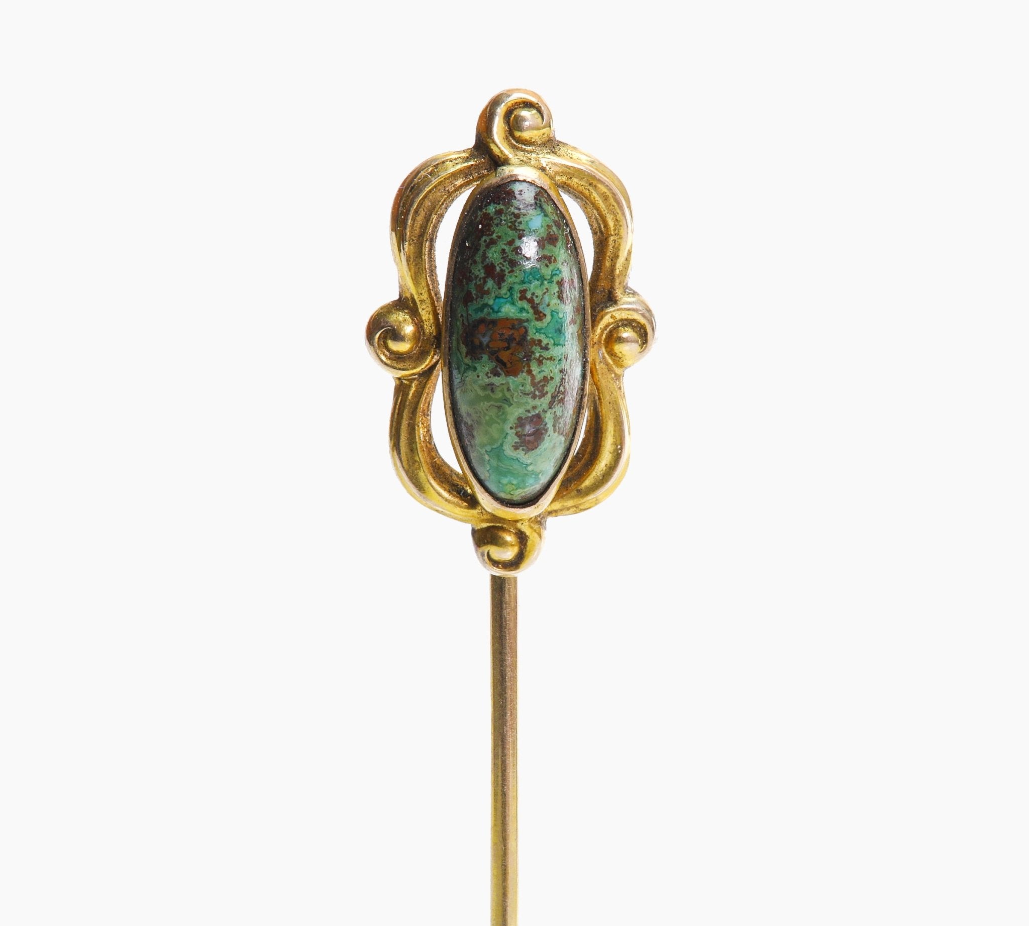 Art Nouveau Gold Stone Agate Stick Pin