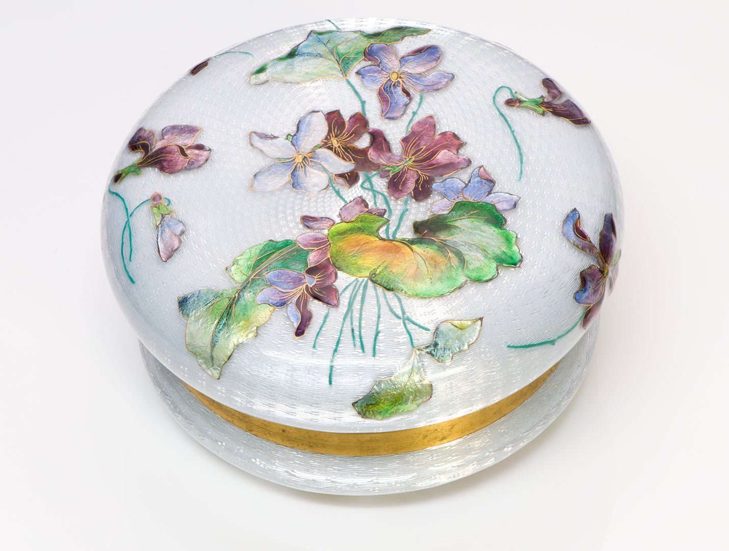 Art Nouveau Lady Guilloche Enamel Round Powder Box - DSF Antique Jewelry