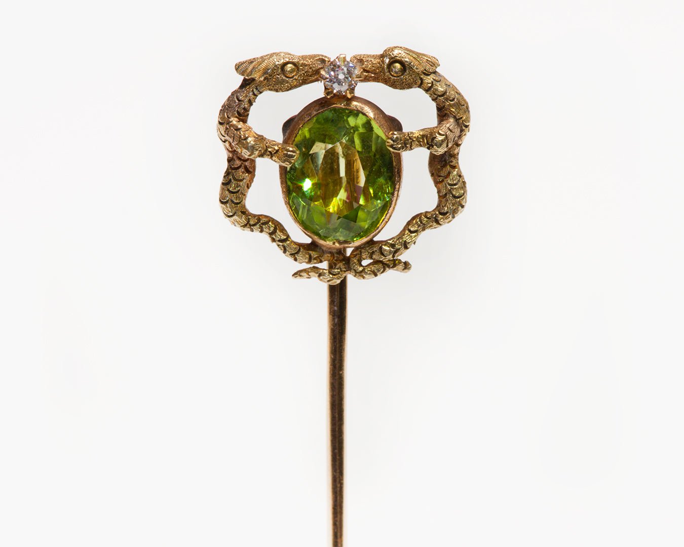 Art Nouveau Peridot Diamond Dragon Griffin Stick Pin