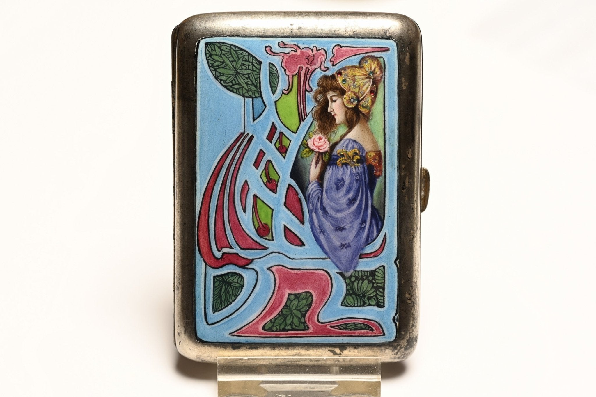Art Nouveau Silver Enamel Case - DSF Antique Jewelry