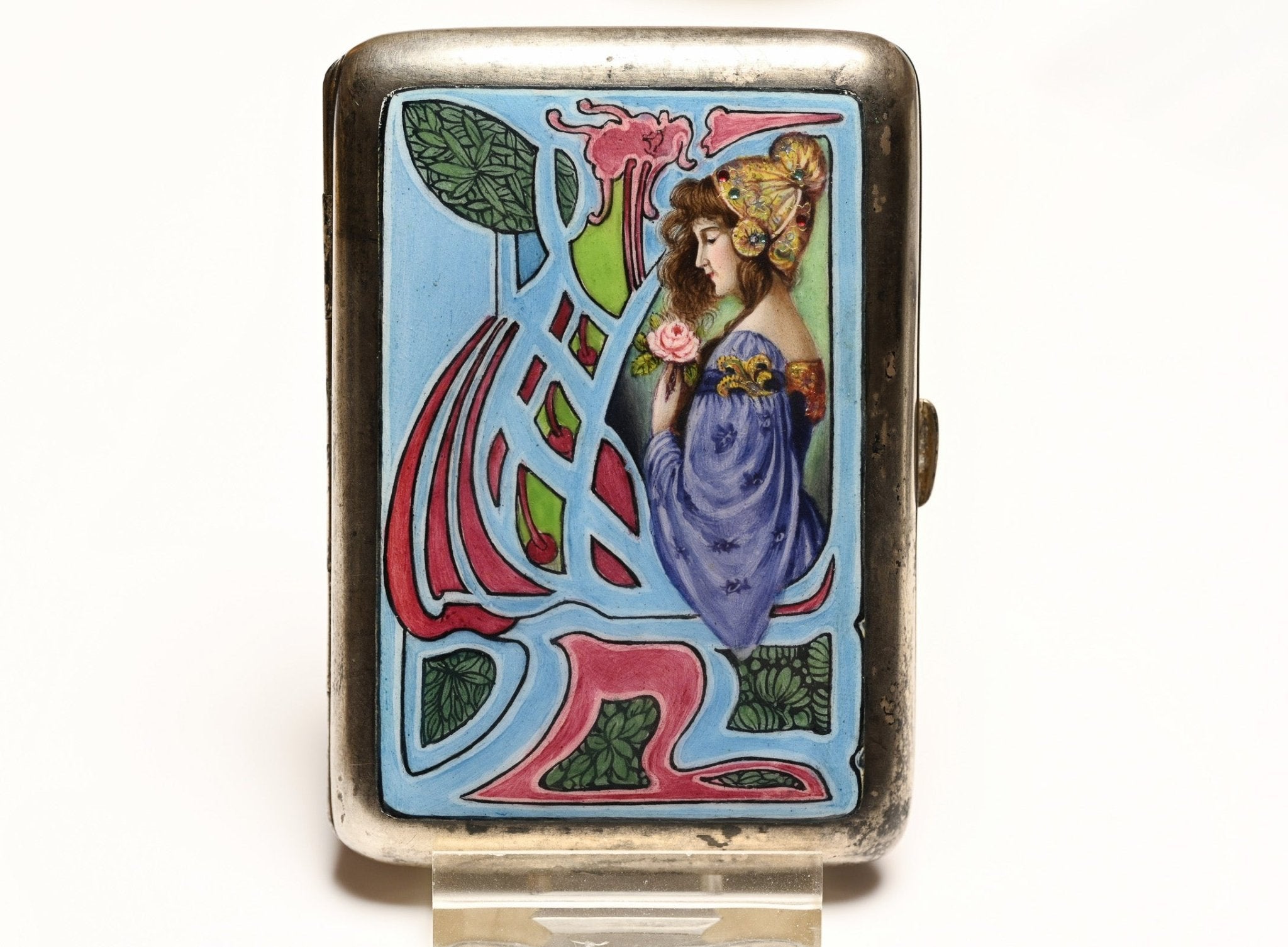 Art Nouveau Silver Enamel Case - DSF Antique Jewelry