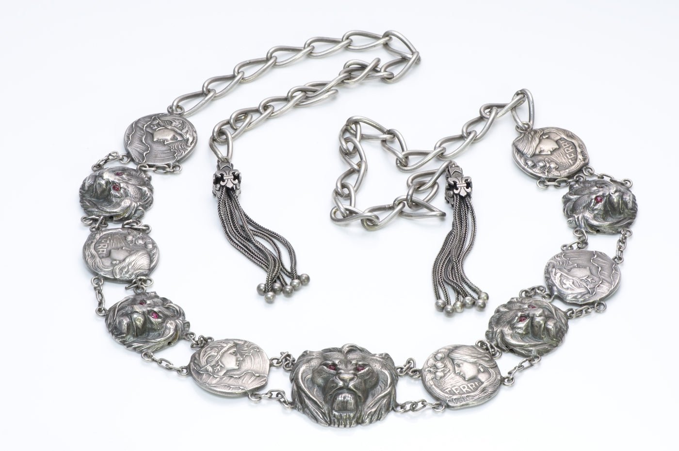 Art Nouveau Silver Lion Tassle Belt