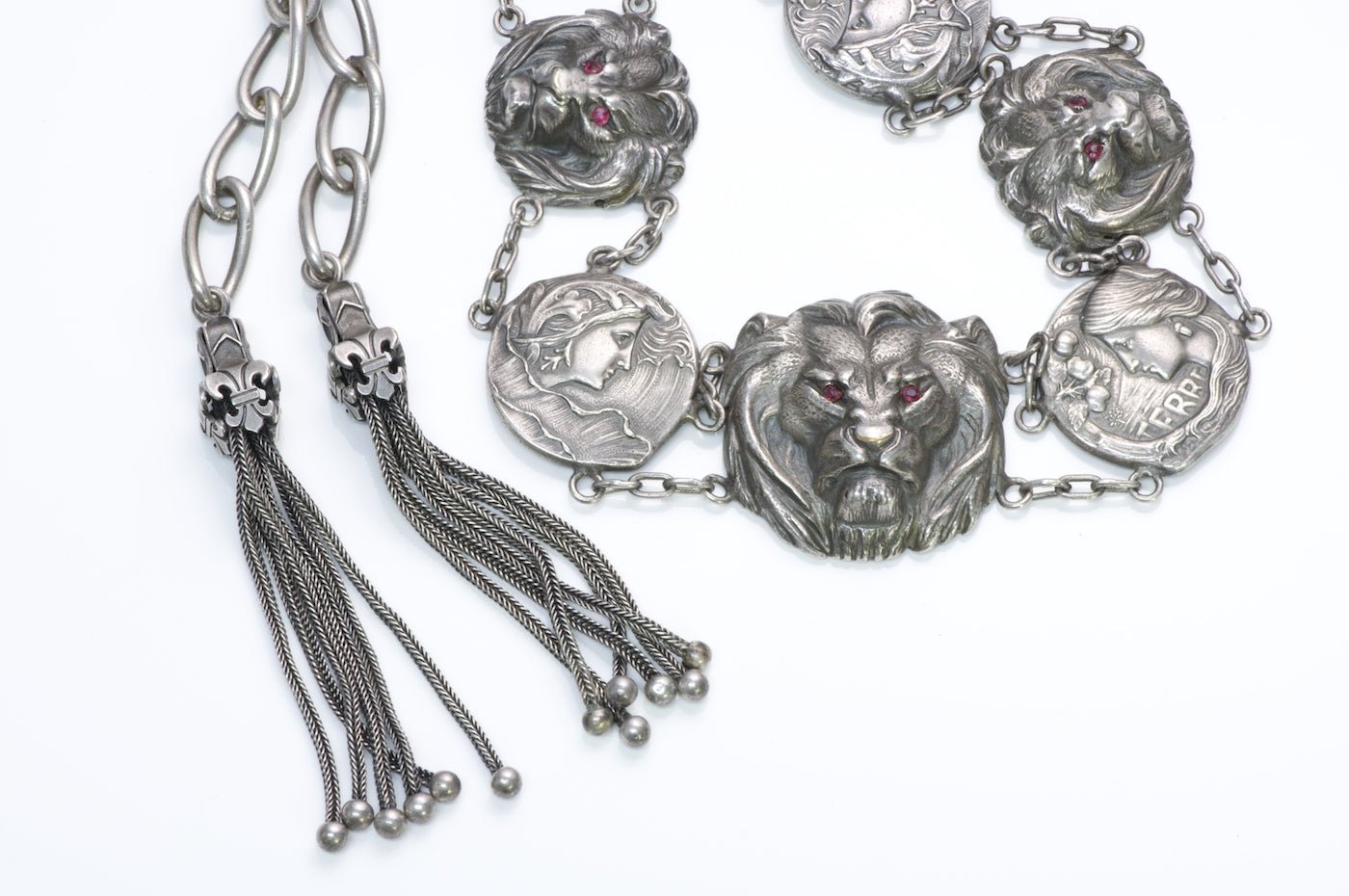 Art Nouveau Silver Lion Tassle Belt
