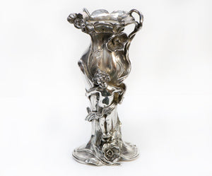 Art Nouveau Silver Overlay Figural Vase
