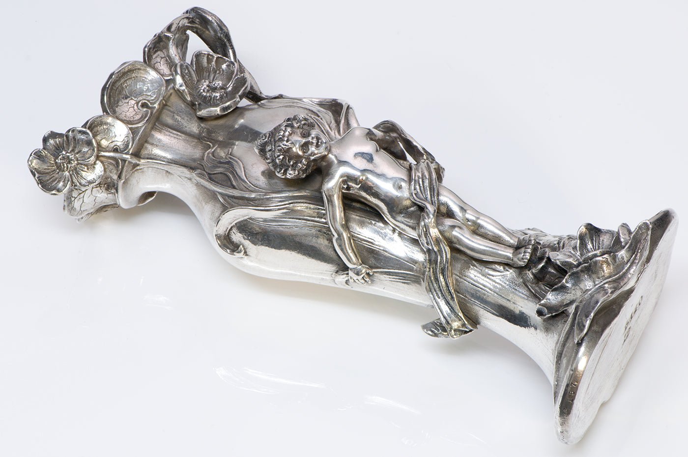 Art Nouveau Silver Overlay Figural Vase - DSF Antique Jewelry