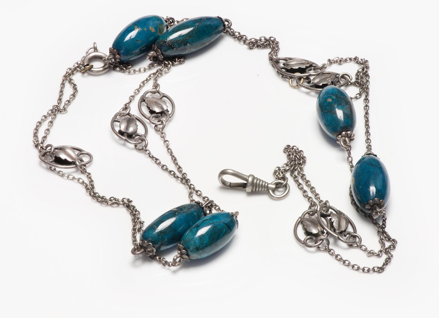 Art Nouveau Sodalite Silver Chain Necklace - DSF Antique Jewelry