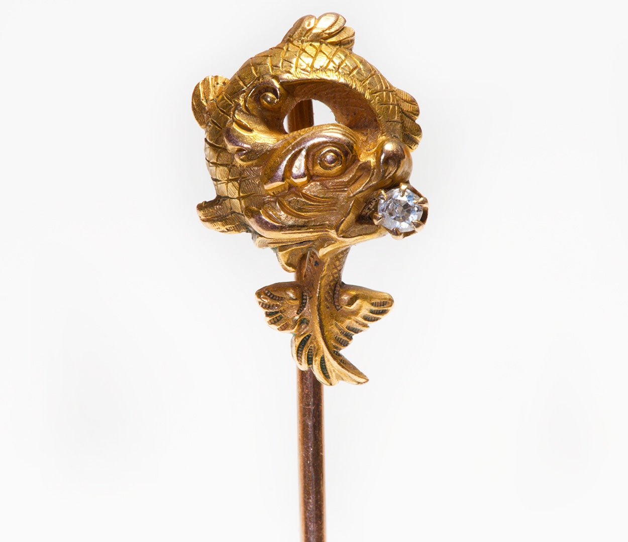 Art Nouveau Yellow Gold Diamond Griffin Stick Pin - DSF Antique Jewelry