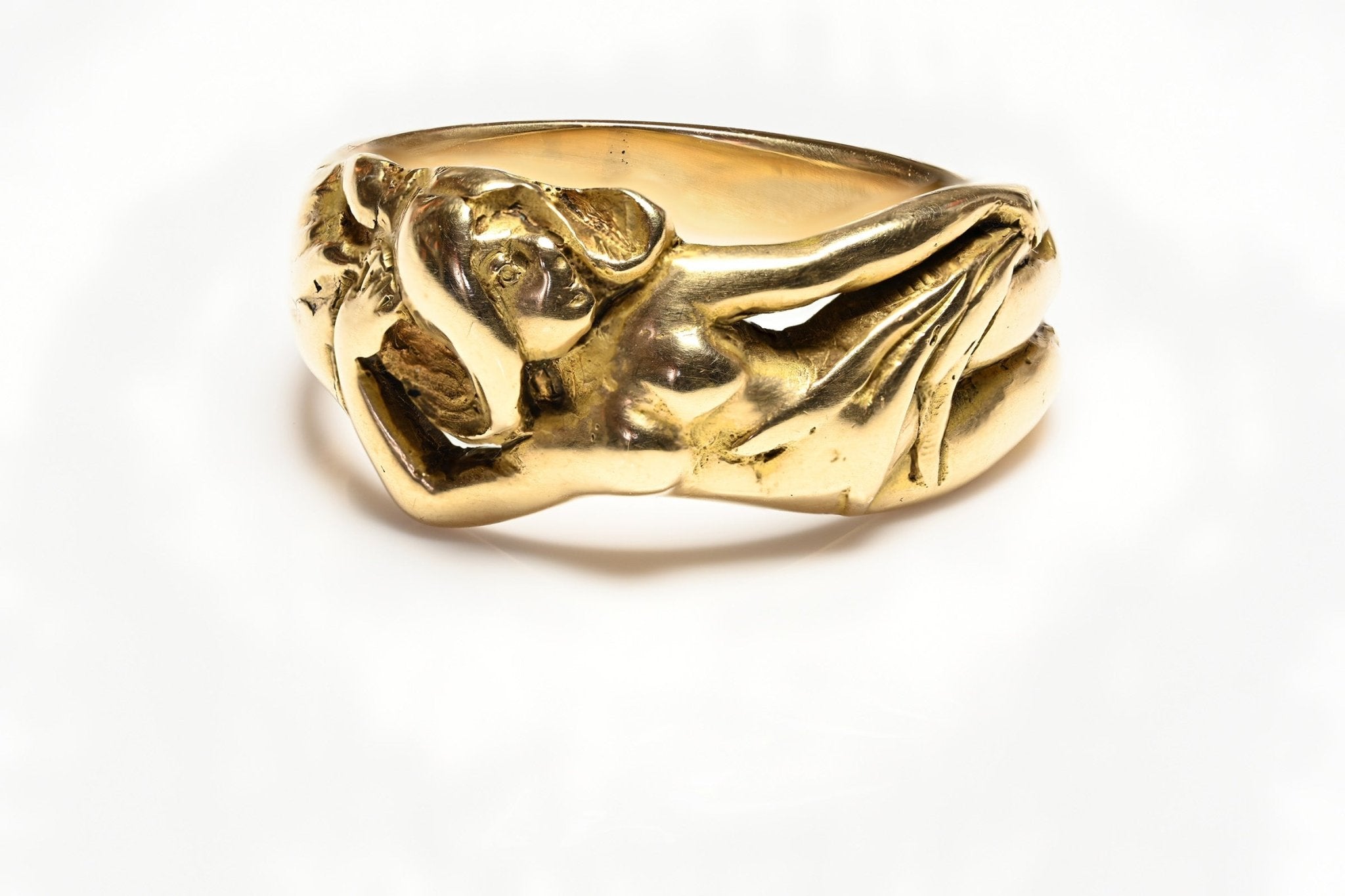 Art Nouveau Yellow Gold Nude Lady Ring - DSF Antique Jewelry