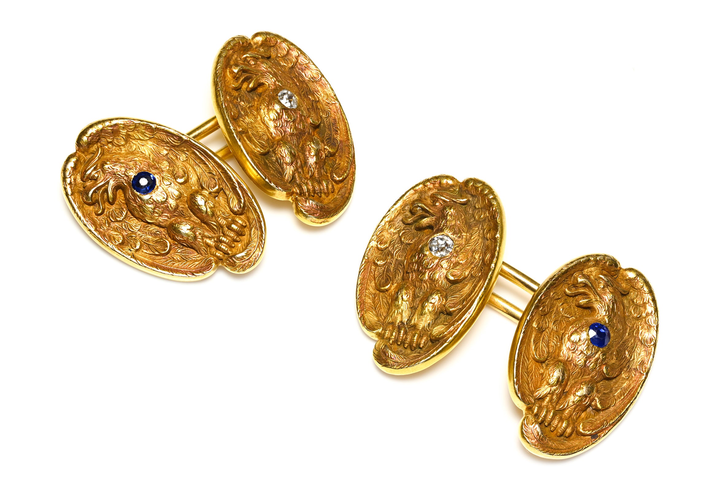 Art Nouveau Gold Diamond Sapphire Eagle Cufflinks