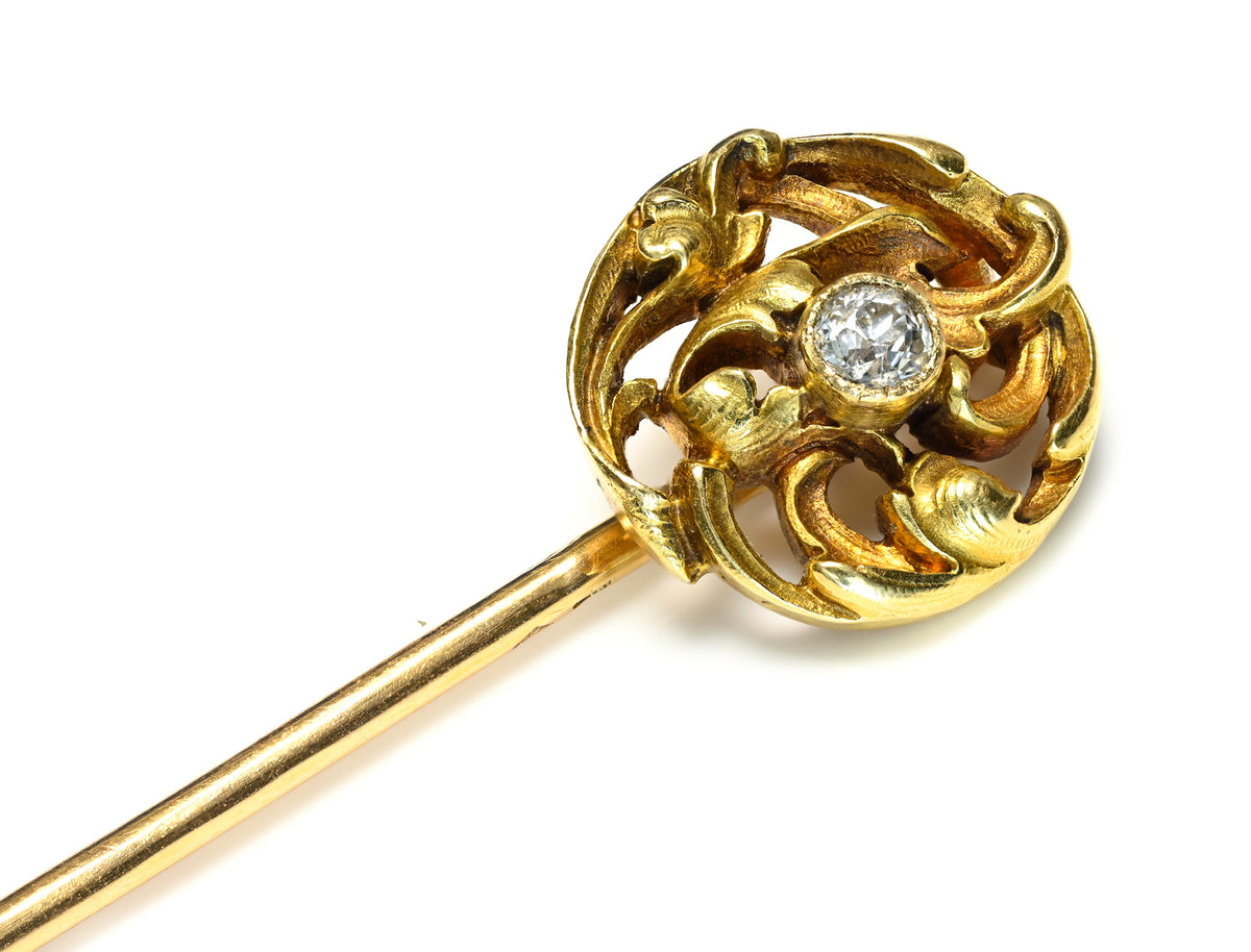 Antique French Art Nouveau 18K Gold Diamond Stick Pin Side 
