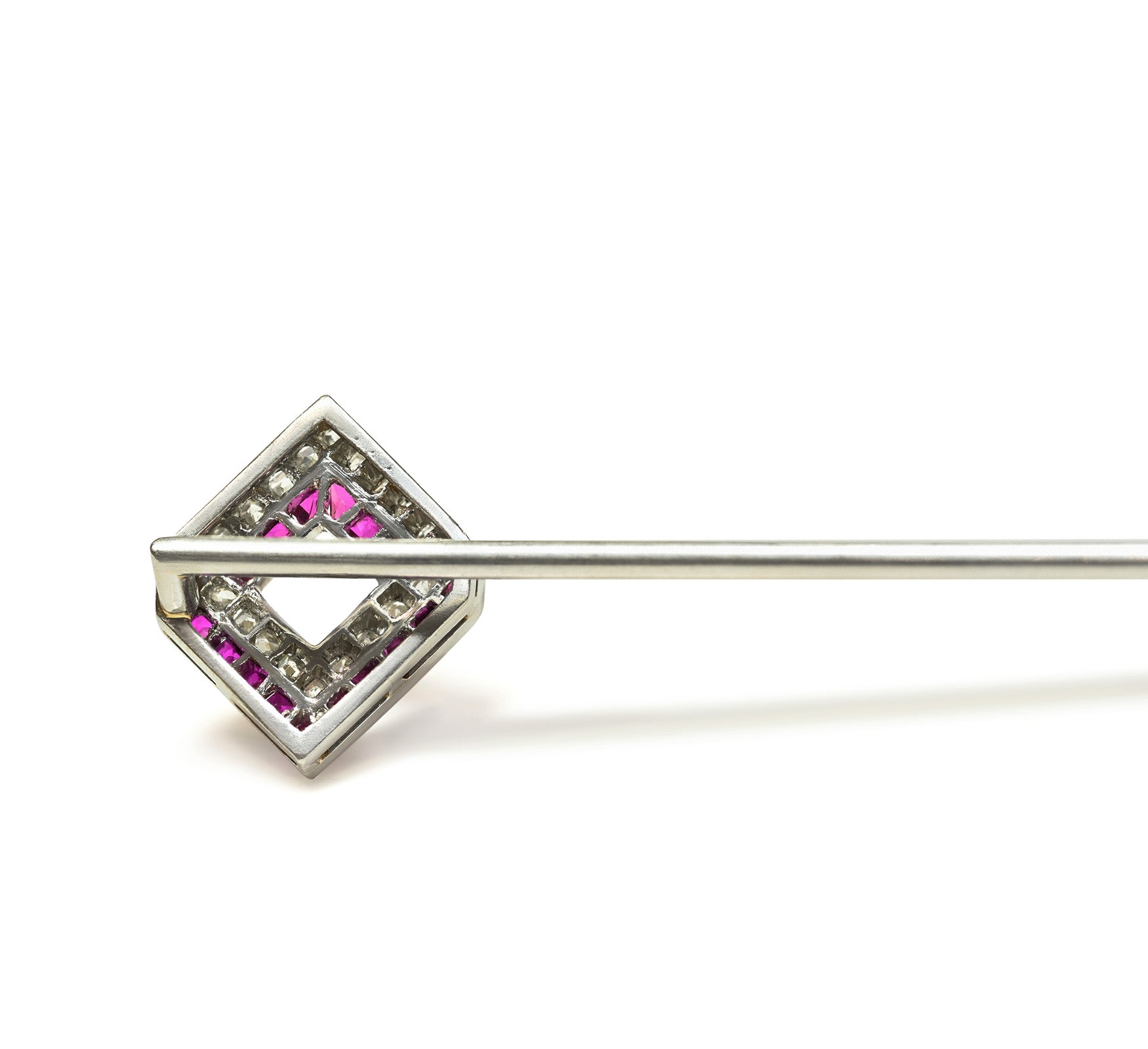 Art Deco Ruby and Diamond Platinum Geometric Stick Pin