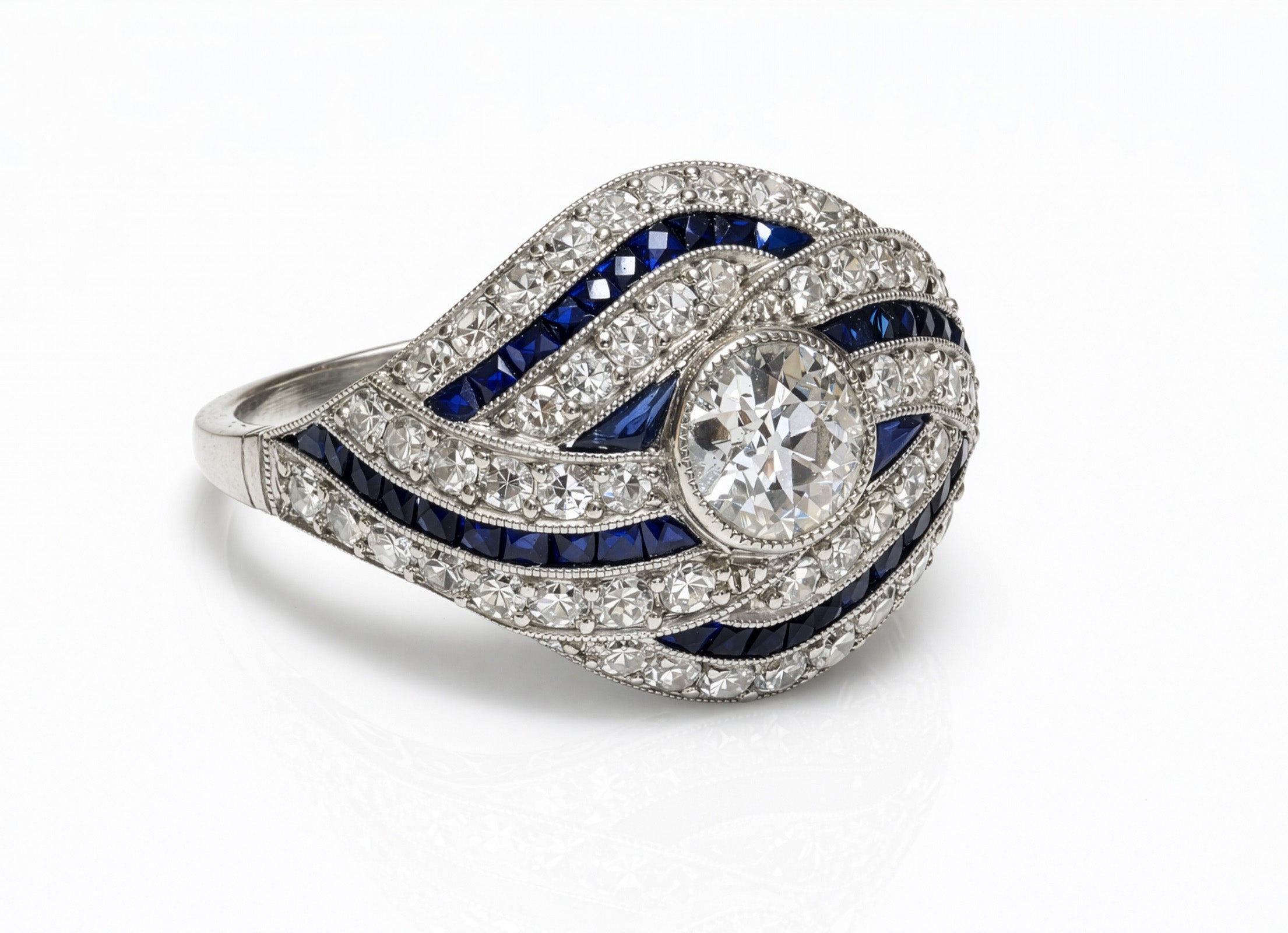 Vintage Platinum Ring Diamond Sapphires