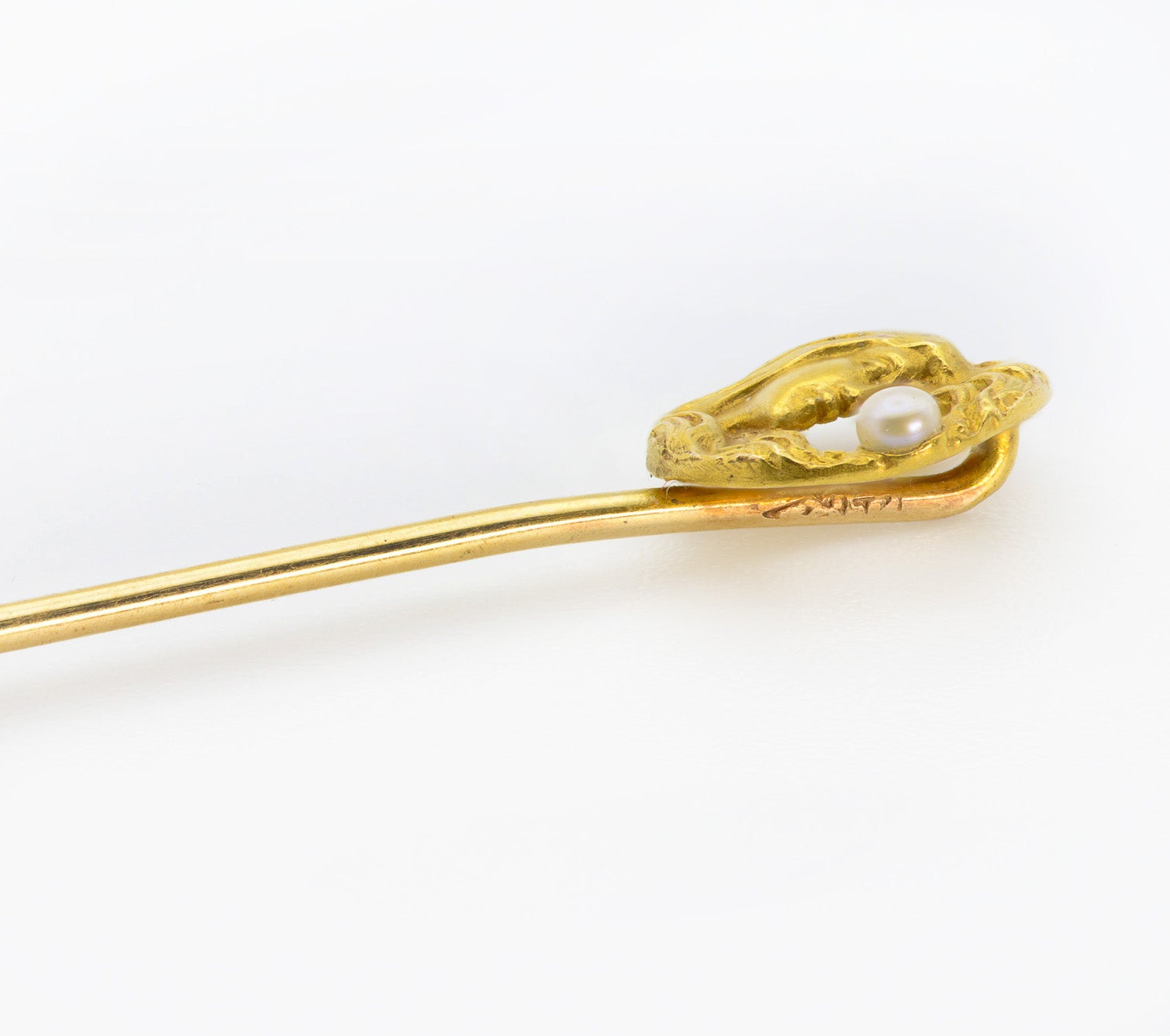 Art Nouveau Gough & Co Gold Stick Pin Pearl and Lady Design