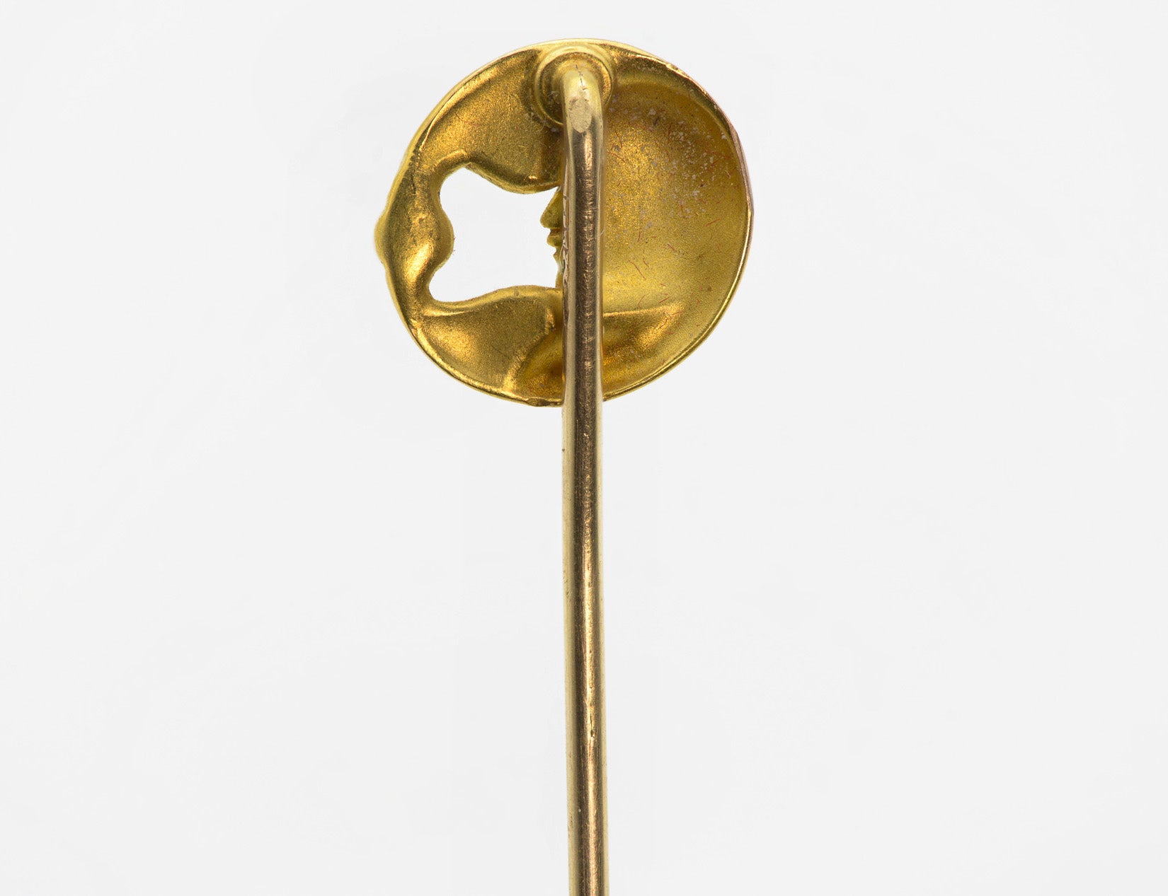 Art Nouveau Gough & Co Gold Stick Pin with Pearl and Lady Design