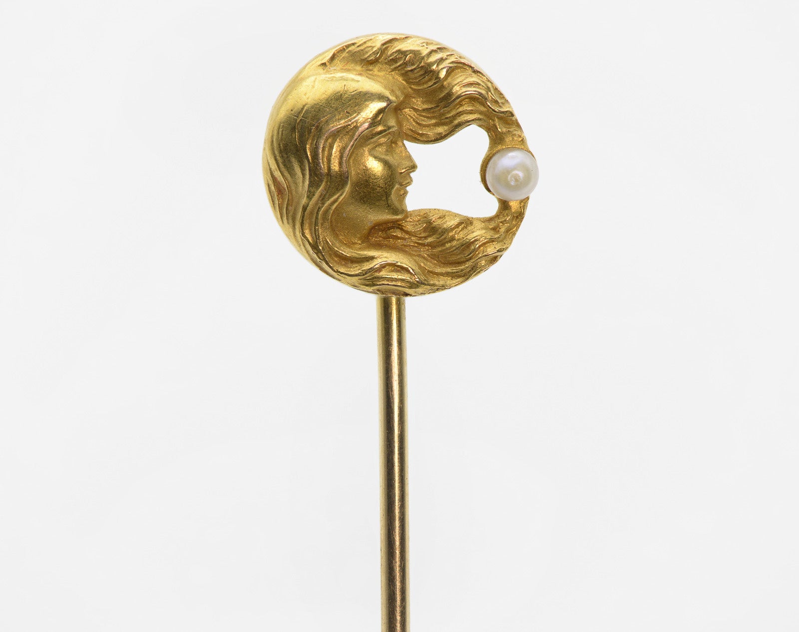 Art Nouveau Gough & Co Gold Stick Pin with Pearl Lady 