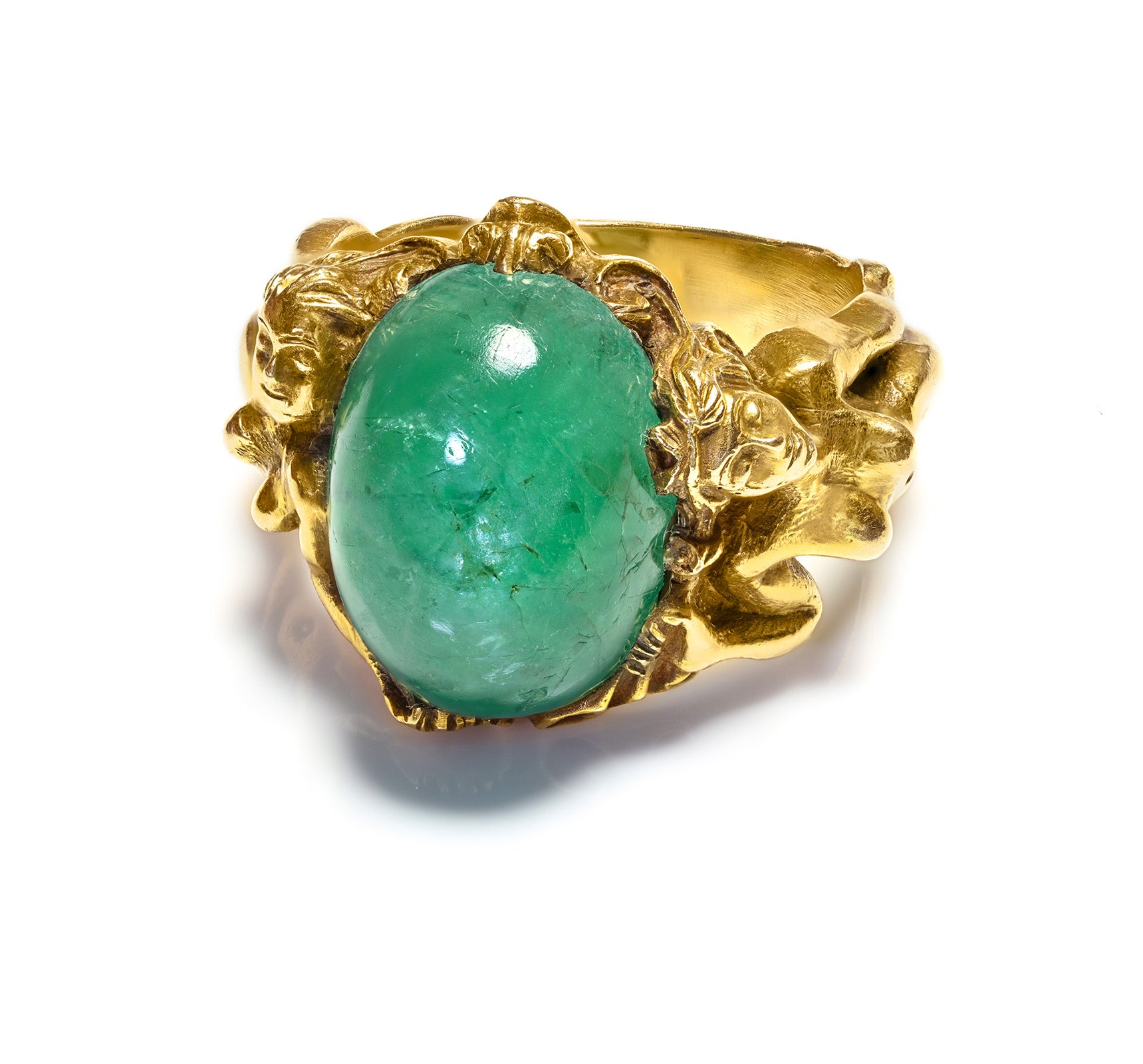 Art Nouveau Emerald Erotic Nude Ring Gold 