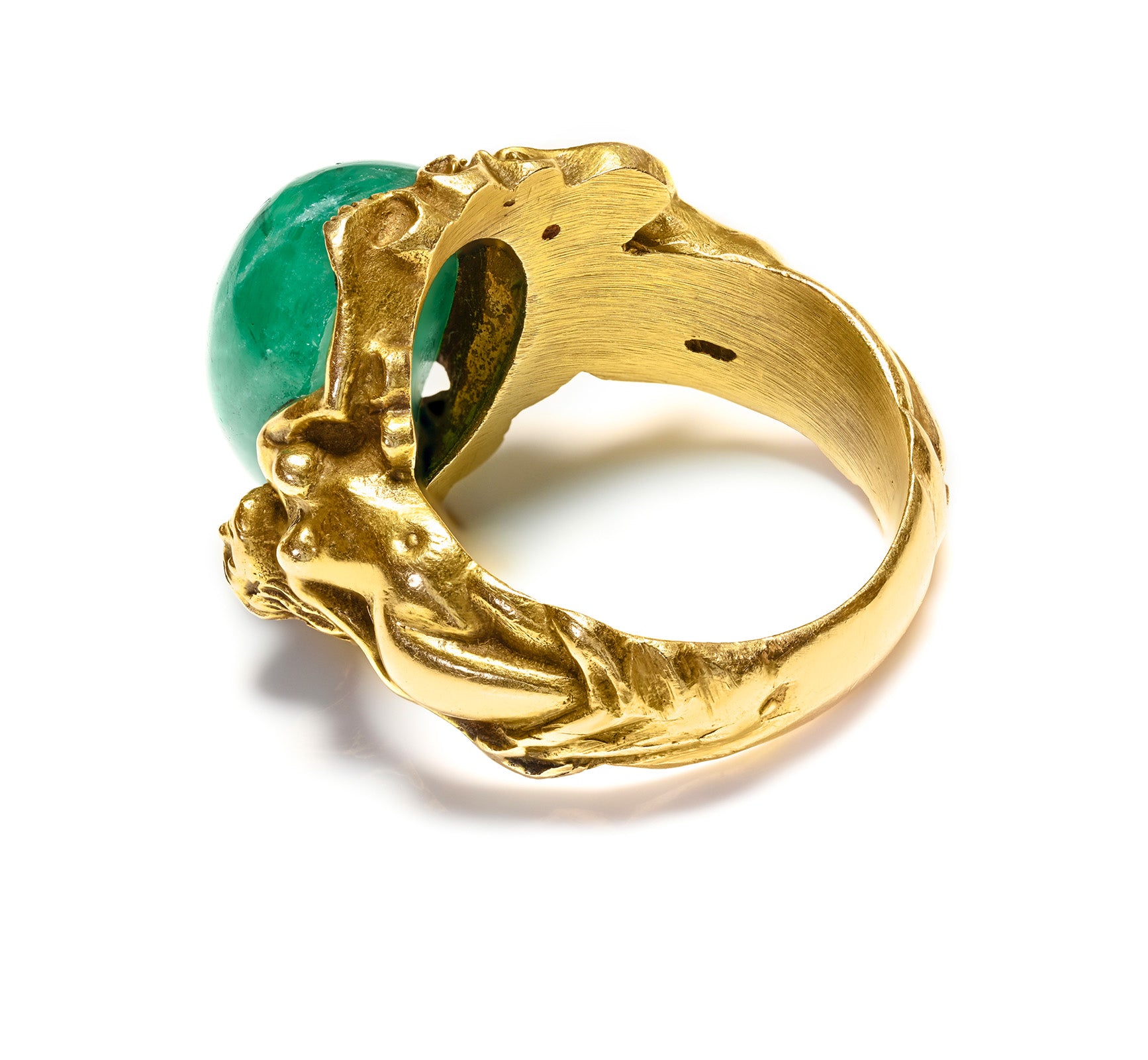 Art Nouveau Gold Emerald Erotic Nude Lady Ring Antique 