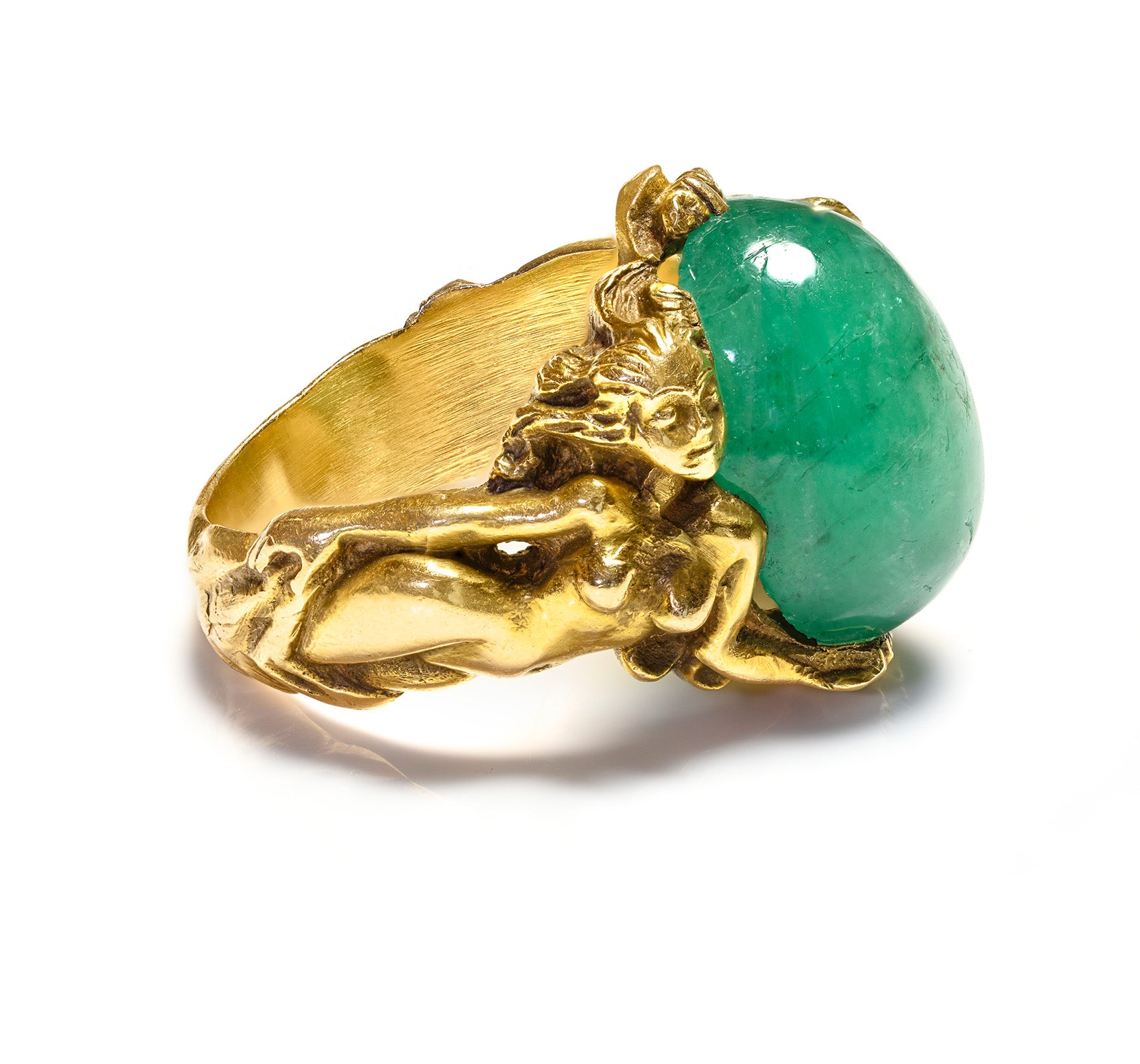 Antique Gold Emerald Erotic Nude Ring 