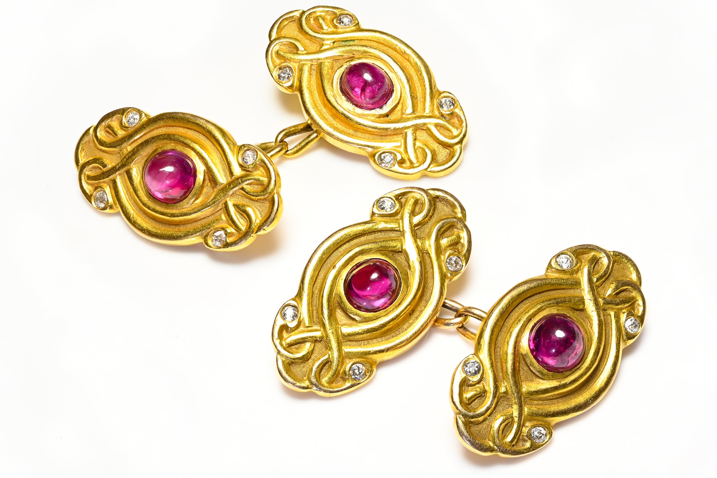 Antique Art Nouveau Gold Ruby Cufflinks Diamond 