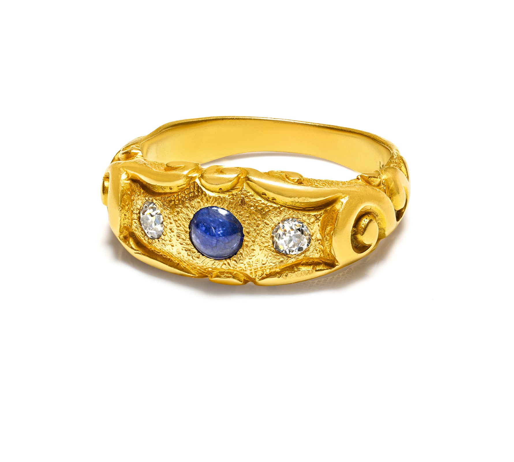 Art Nouveau Men’s Ring Gold Sapphire Diamonds