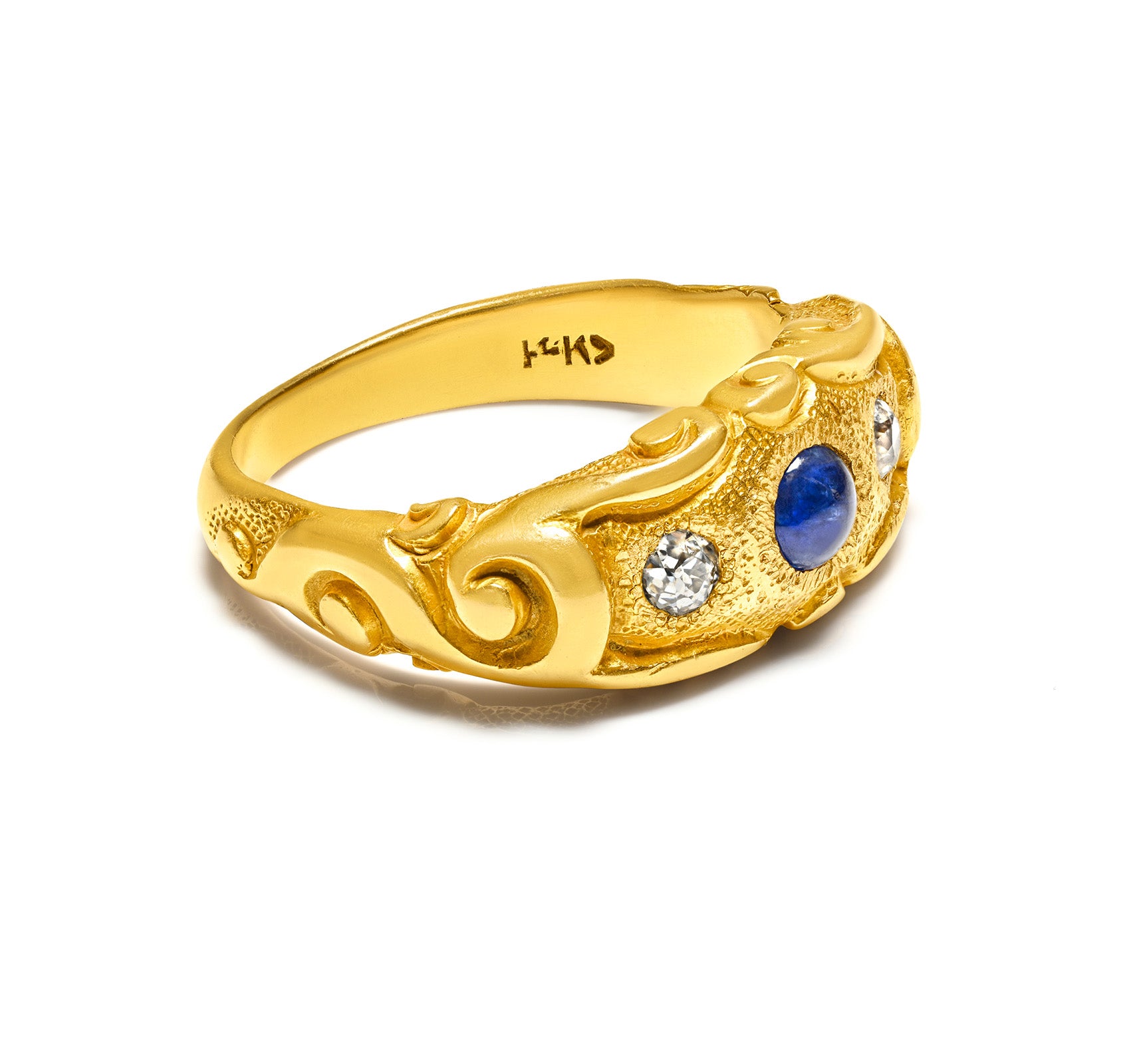 Art Nouveau Men’s Ring Gold with Sapphire and Diamonds