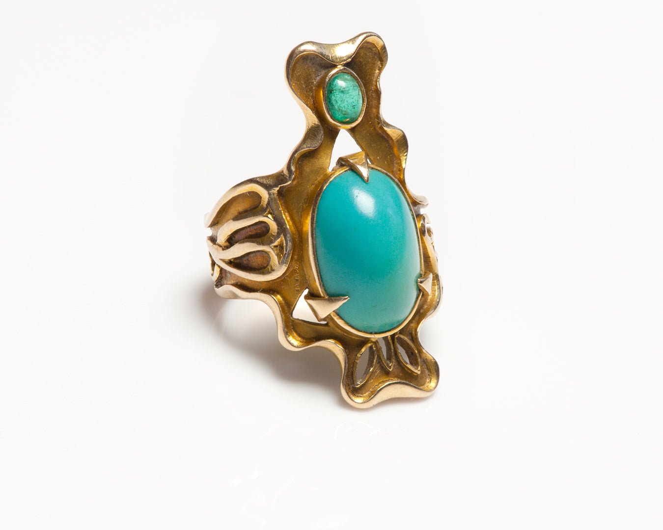 Arts and Crafts Gold Turquoise Ring - DSF Antique Jewelry