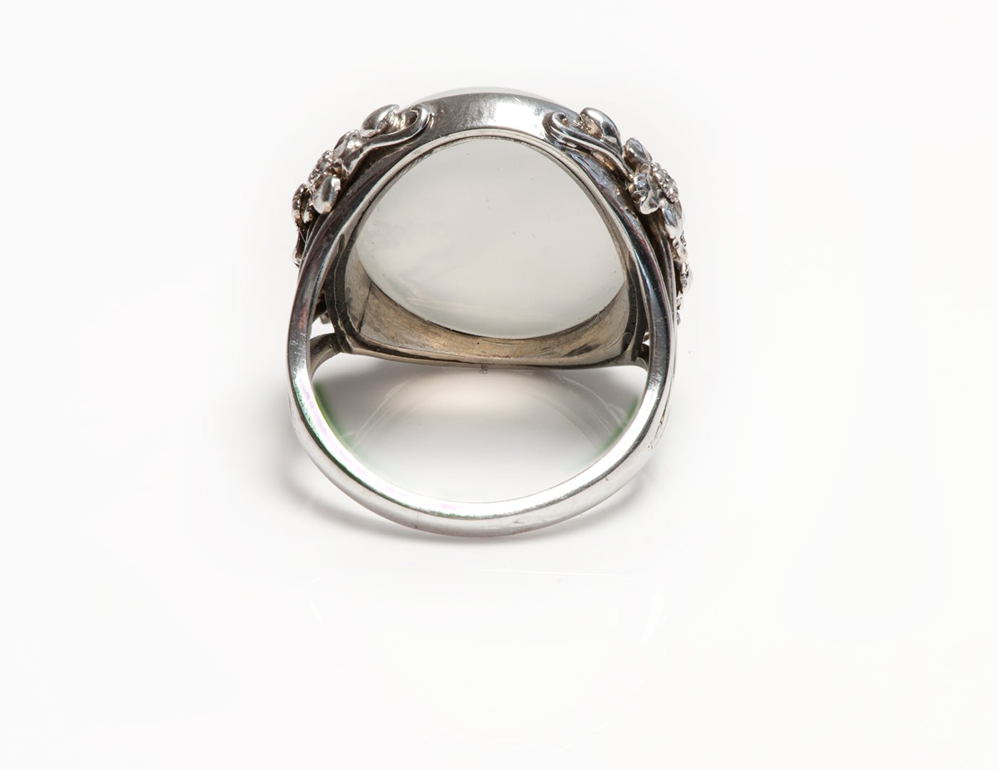 Arts & Crafts Platinum Carved Moonstone Cherub Intaglio Diamond Ring