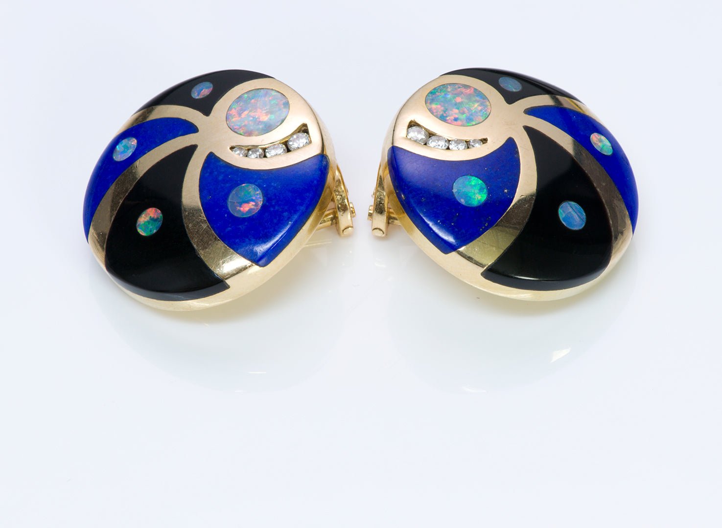 Asch Grossbardt Gold Opal Diamond Lapis Onyx Earrings