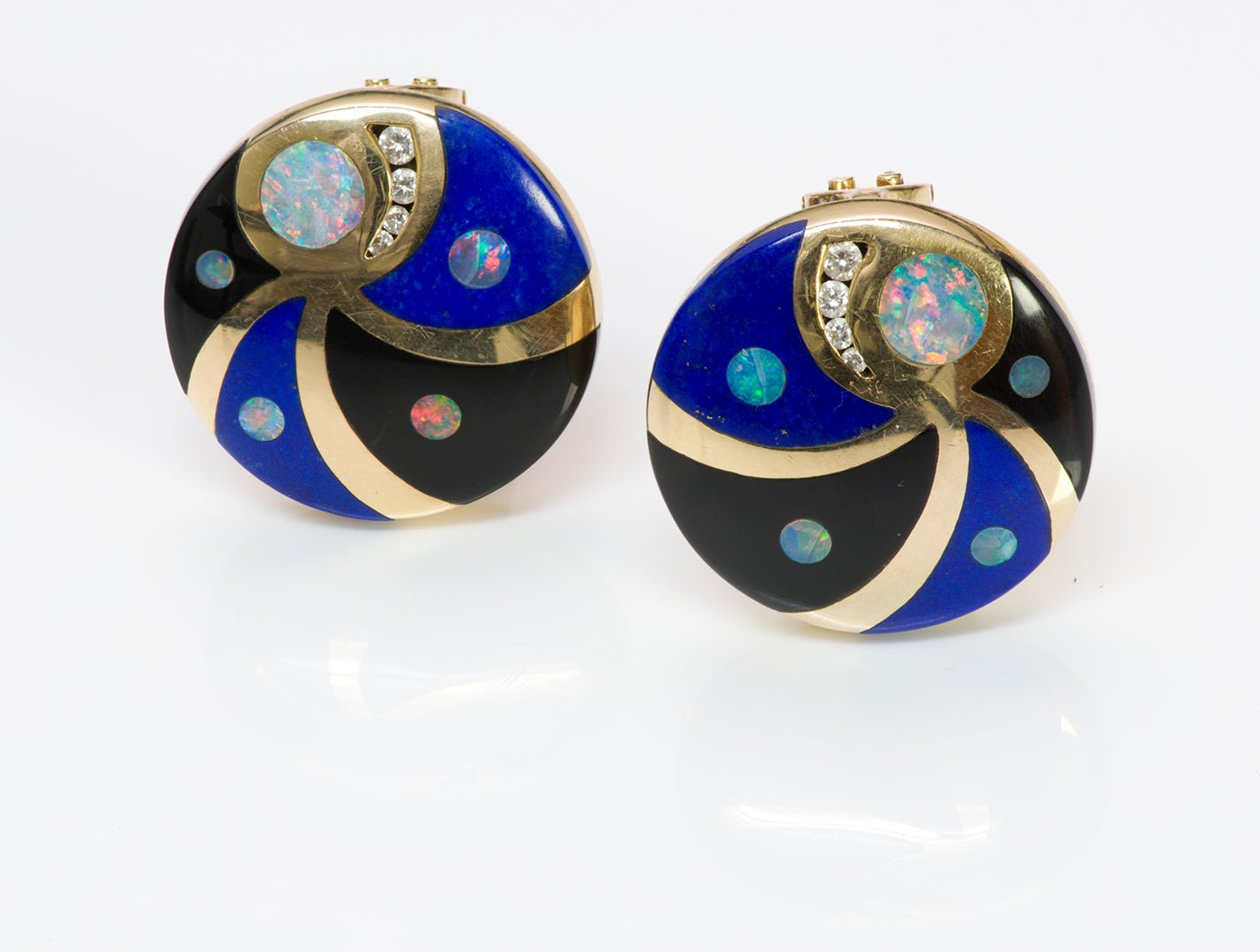 Asch Grossbardt Gold Opal Diamond Lapis Onyx Earrings