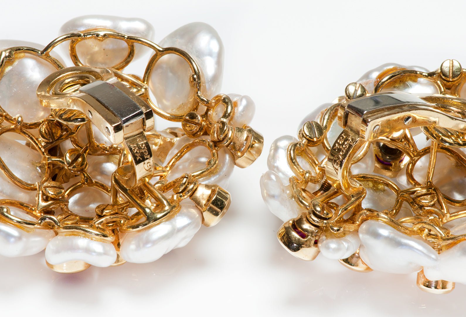 Asprey 18K Gold Diamond Ruby & Keshi Pearl Earrings