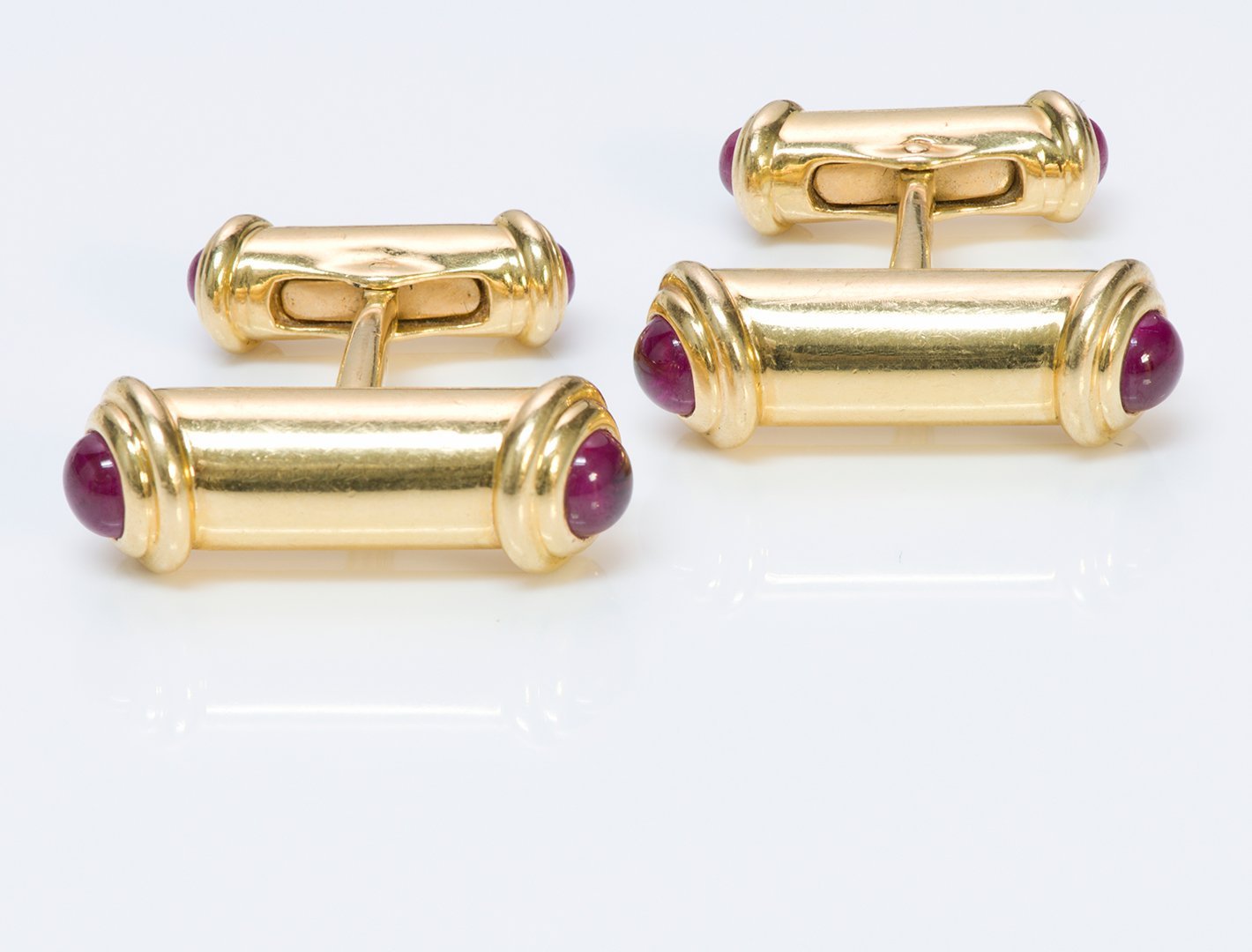 Asprey 18K Gold Ruby Bar Cufflinks - DSF Antique Jewelry