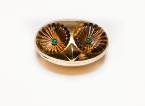 Asprey 18K Gold Tiger's Eye Emerald Owl Head Pill Box