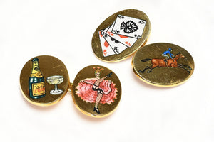 Asprey The Four Vices 18K Gold Enamel Gents Cufflinks