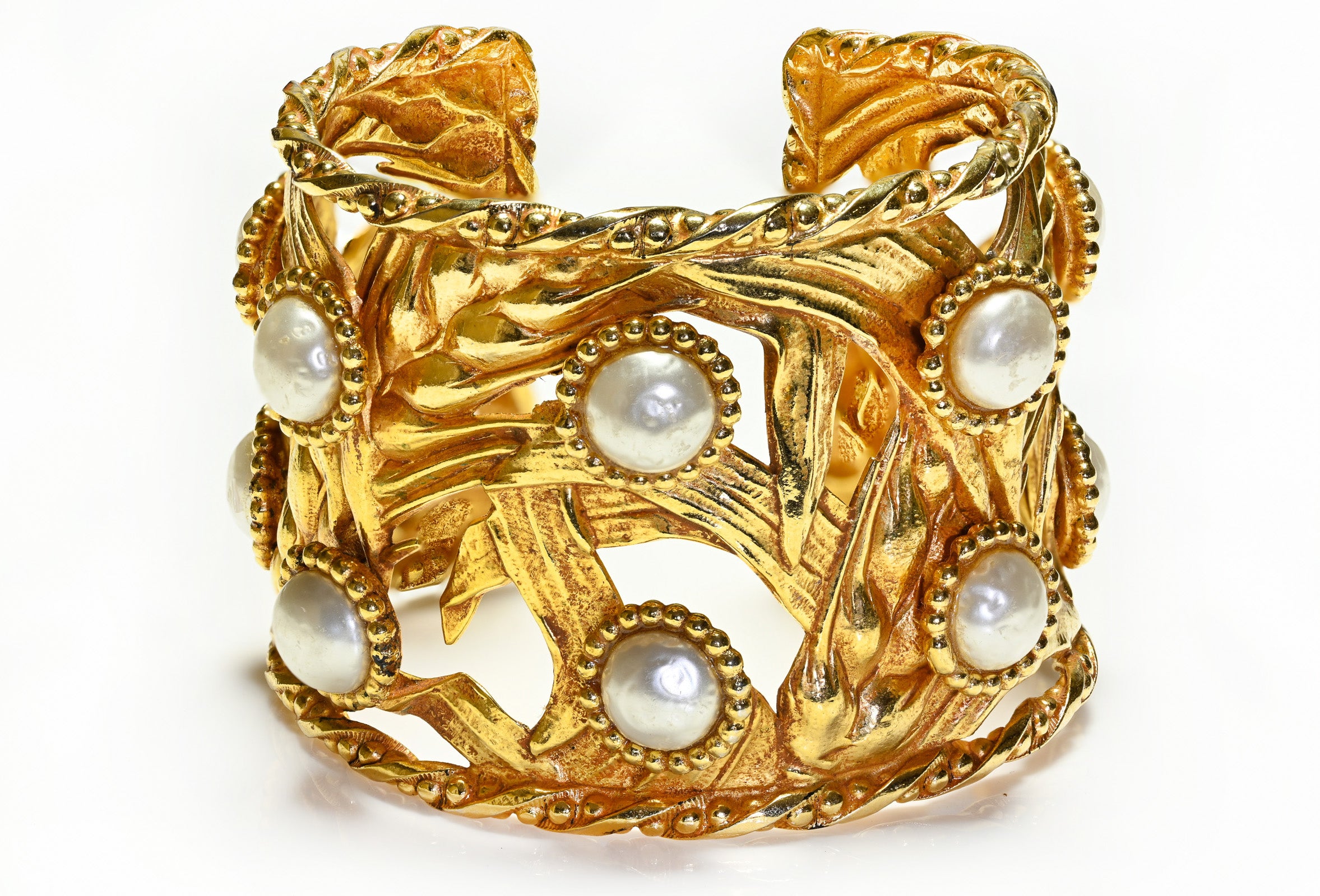 Vintage Dominique Aurientis Paris Wide Pearl Wheat Bracelet