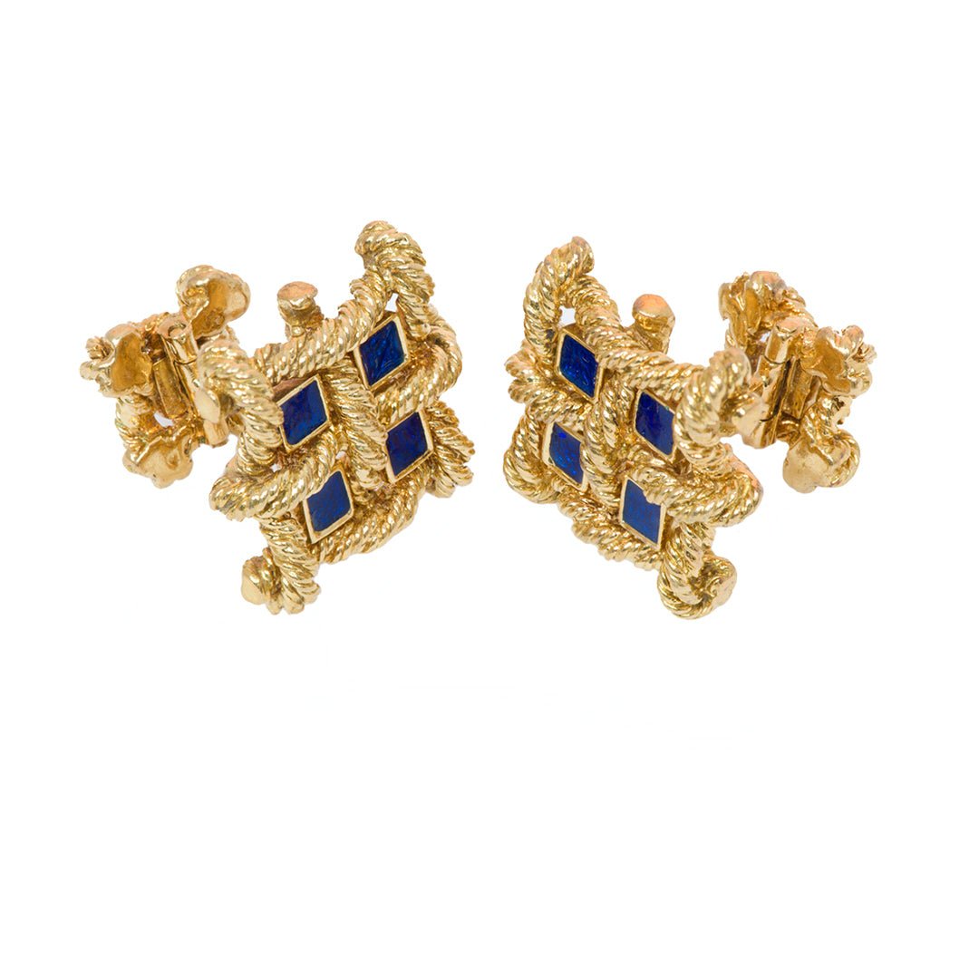 Bailey Banks & Biddle 18K Yellow Gold Enamel Cufflinks - DSF Antique Jewelry
