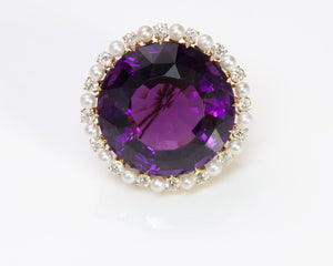 Bailey Banks & Biddle Antique Gold Amethyst Diamond Pearl Pendant Brooch