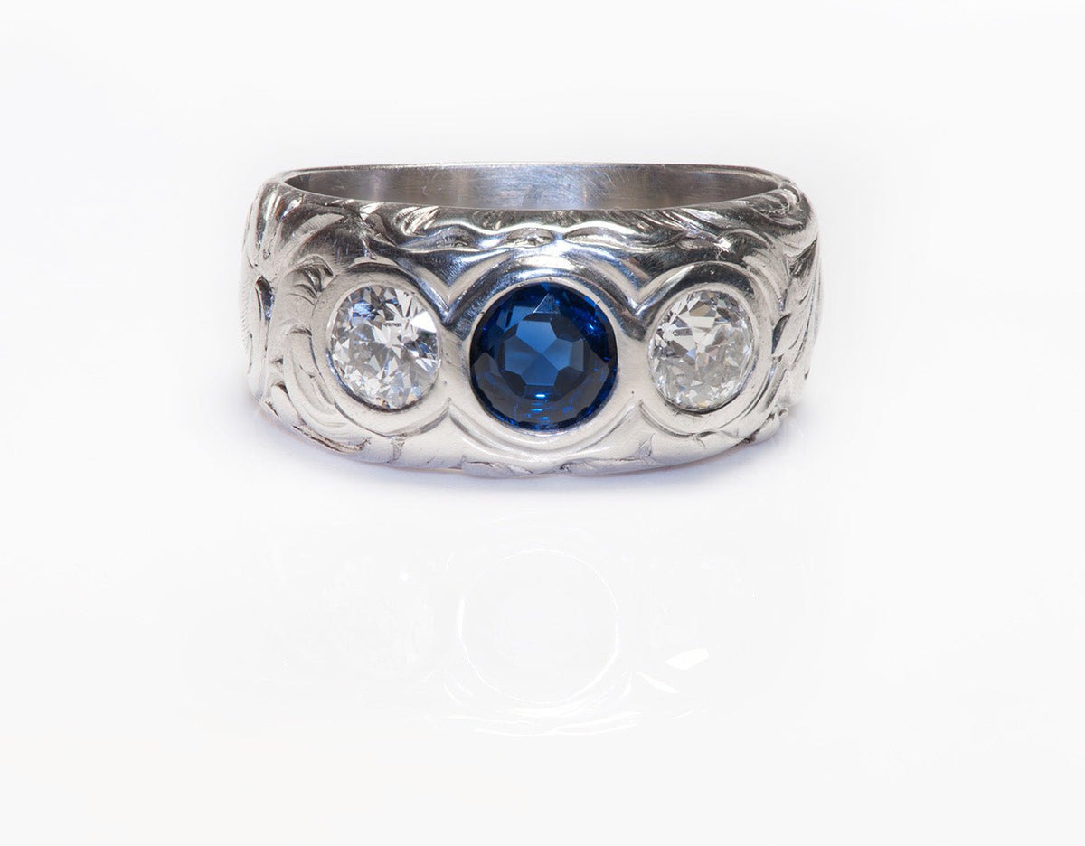 Bailey Banks & Biddle Old Mine Cut Diamond Sapphire Platinum Ring