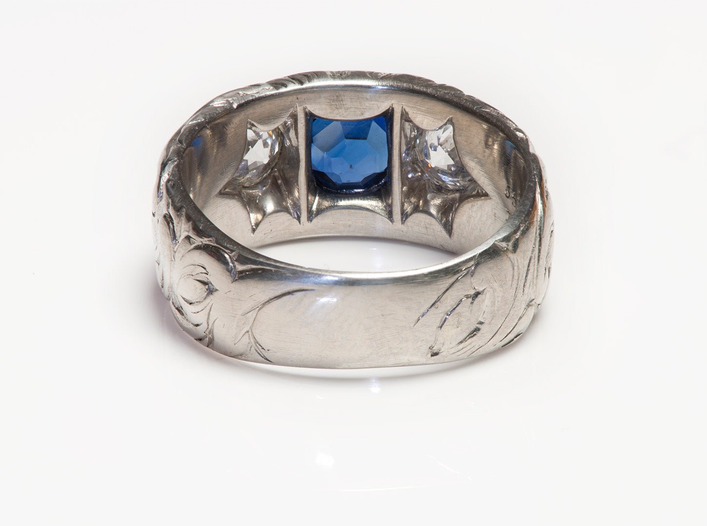 Bailey Banks & Biddle Old Mine Cut Diamond Sapphire Platinum Ring