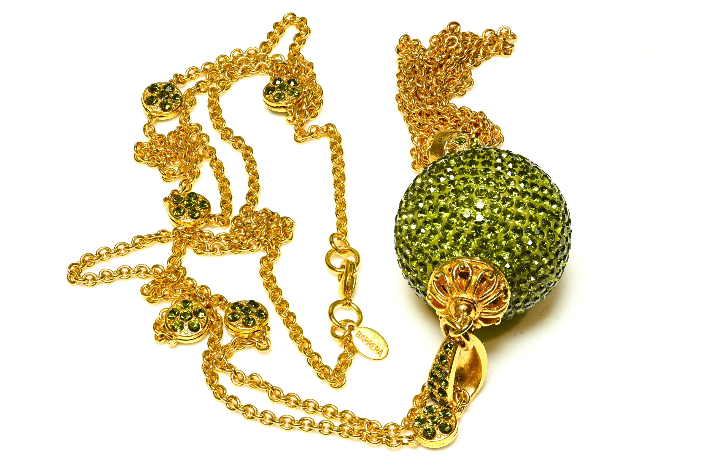 Vintage Jose & Maria Barrera Green Crystal Ball Tassel Sautoir Necklace 1