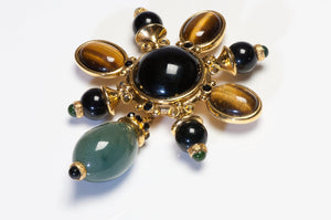Barrera Large Tigers Eye Green Agate Onyx Crystal Brooch
