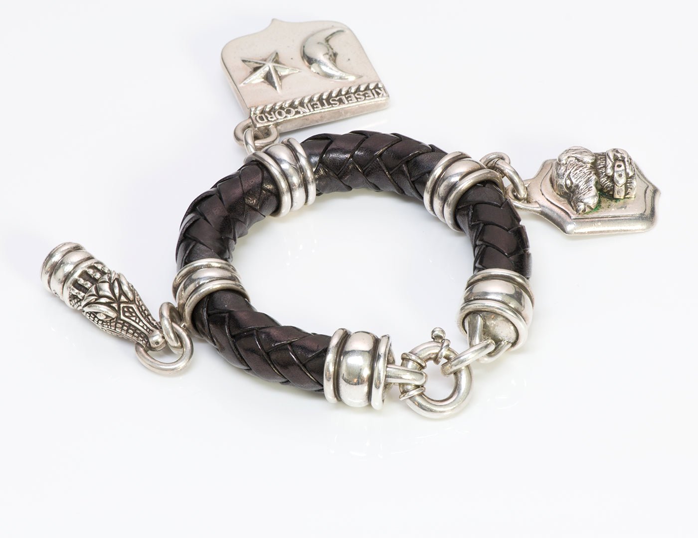 Barry Kieselstein-Cord Silver Charm Leather Bracelet