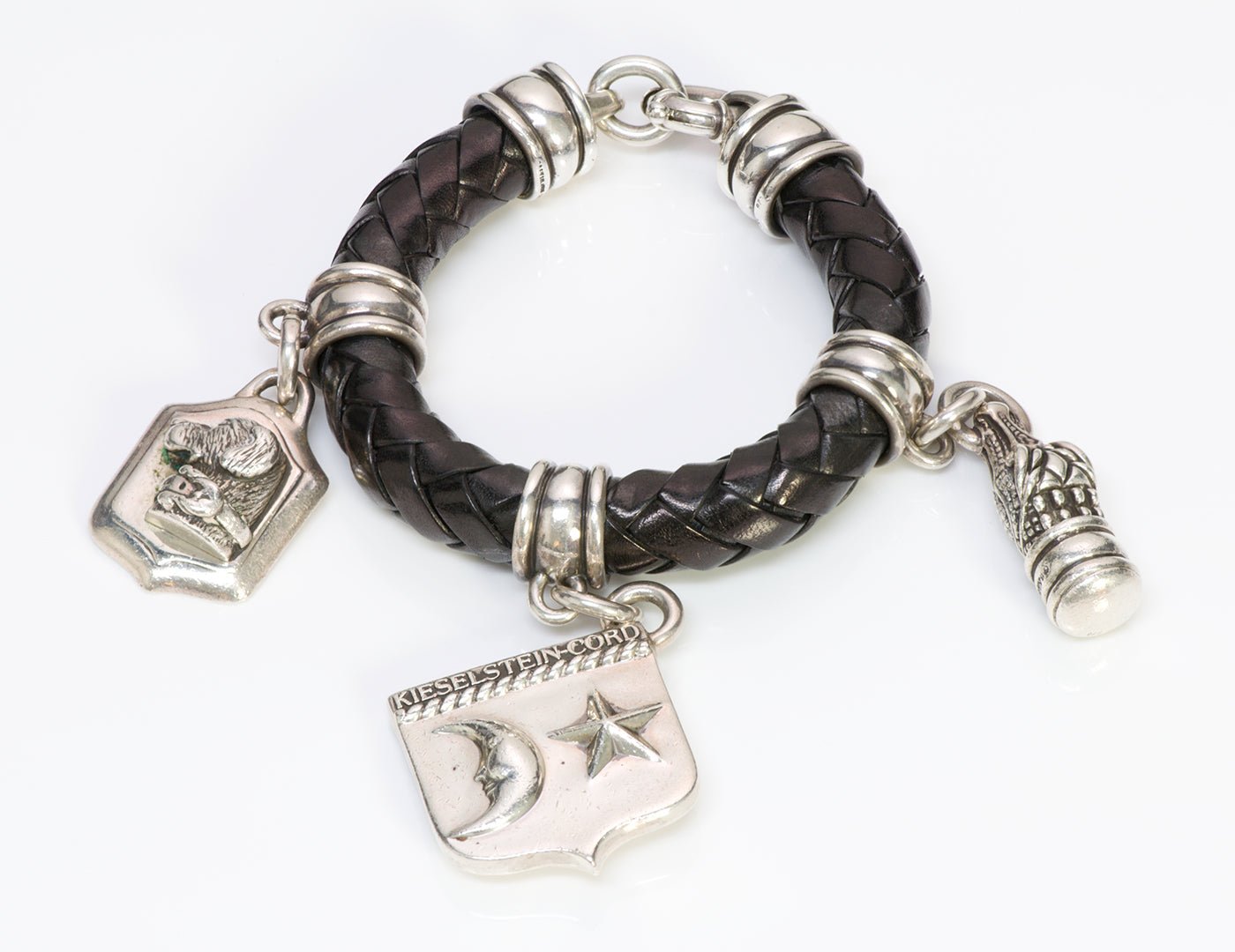 Barry Kieselstein-Cord Silver Charm Leather Bracelet - DSF Antique Jewelry