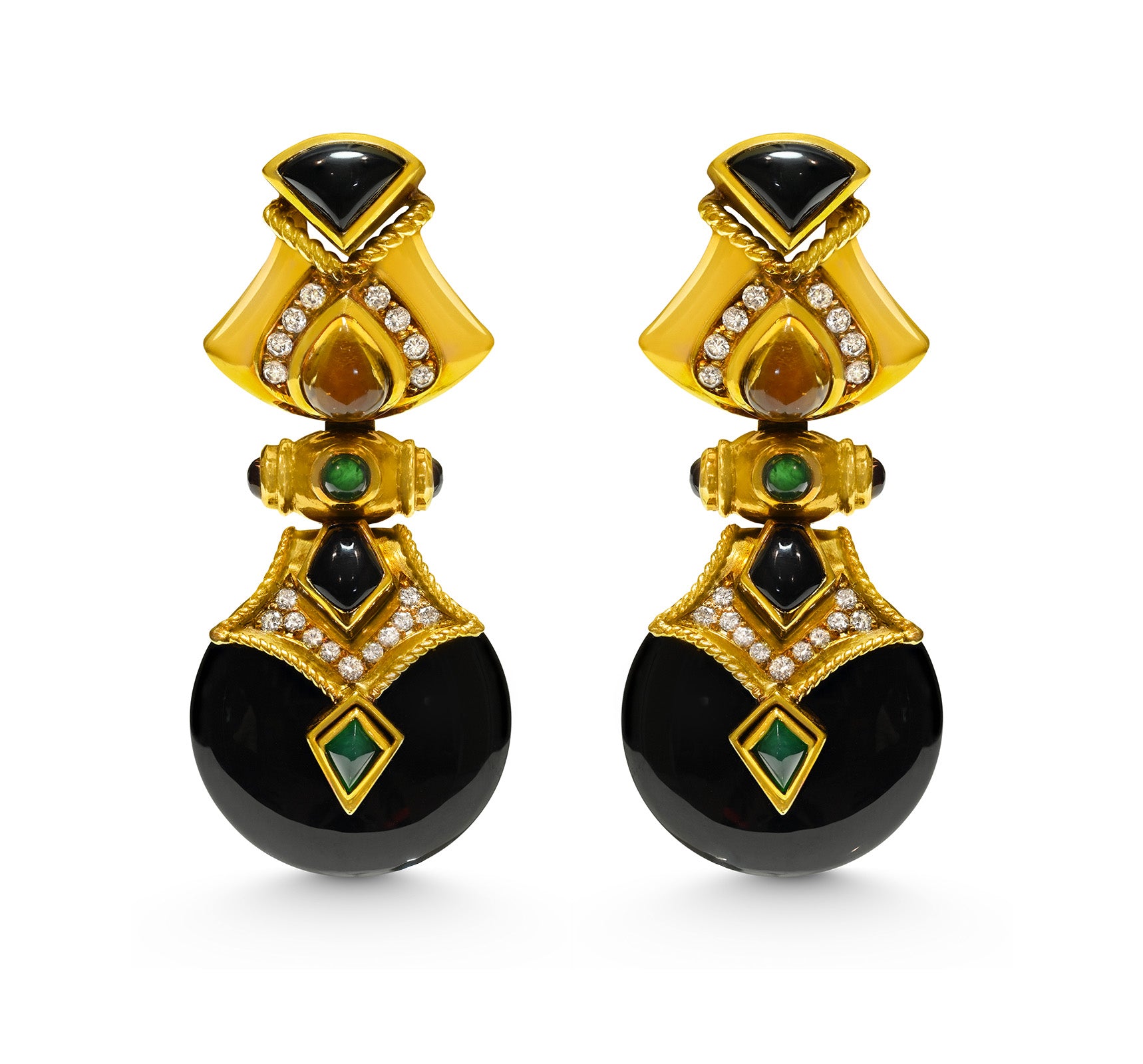 Baten 18K Gold Onyx, DiamondGemstone Drop Earrings