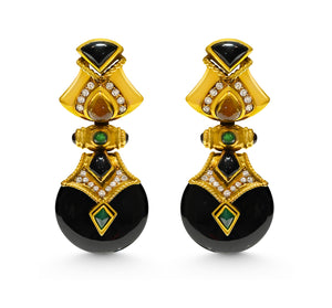 Baten 18K Gold Onyx, Diamond & Gemstone Drop Earrings