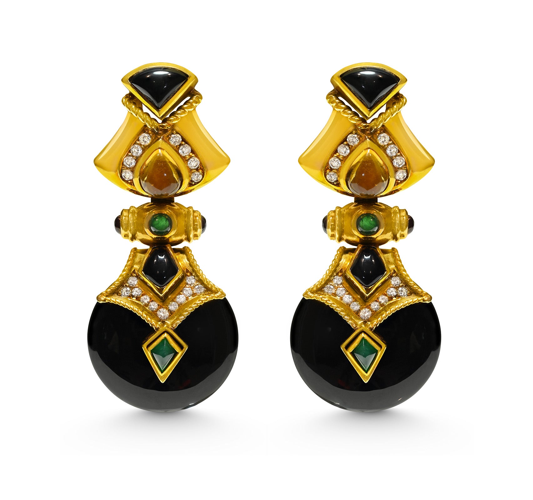 Baten 18K Gold Onyx Diamond Gemstone Earrings