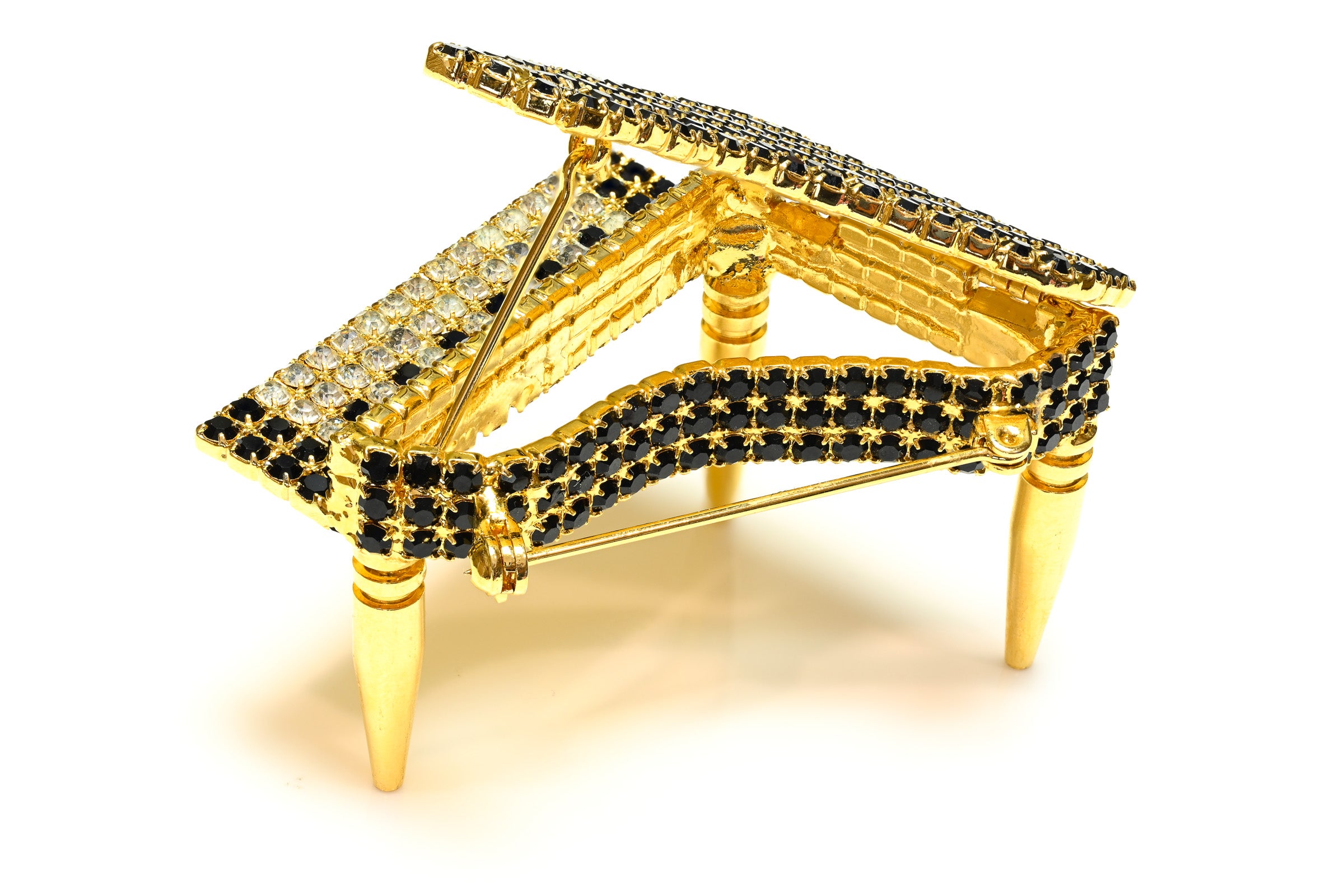 Vintage Bauer Gold Plated Black Crystal Piano Brooch 3